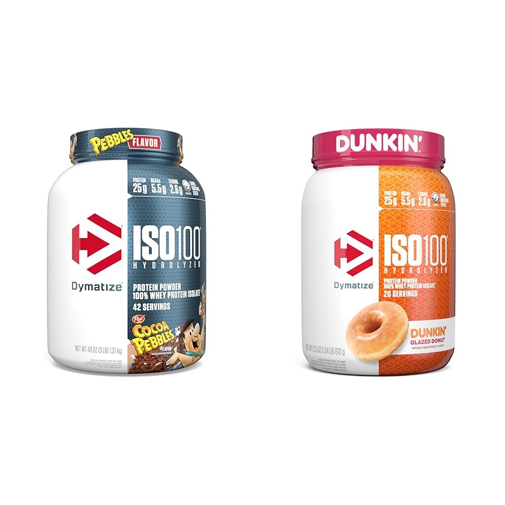 Dymatize ISO100 Hydrolyzed Protein Powder, 100 % Whey Isolate, 단백질 25g, 5.5g BCAA & ISO100 Hydrolyzed Protein Powder, 100 % Whey Isolate, Dunkin ' Glazed Donut 풍미
