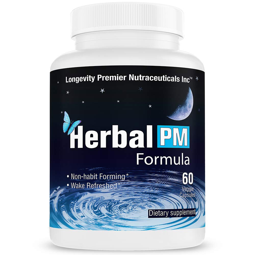 Longevity 초본 PM - 5-htp, melatonin, Valerian & GABA를 가진 초본 잠 공식. 60의 Veggie 캡슐