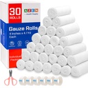 AZEN 30 팩 가제 롤 붕대, 4 x 4.1 마당, 프리미엄 의료 용품 및 응급 처치 용품, Bandage Wrap Vet Wrap, Mummy Wraps