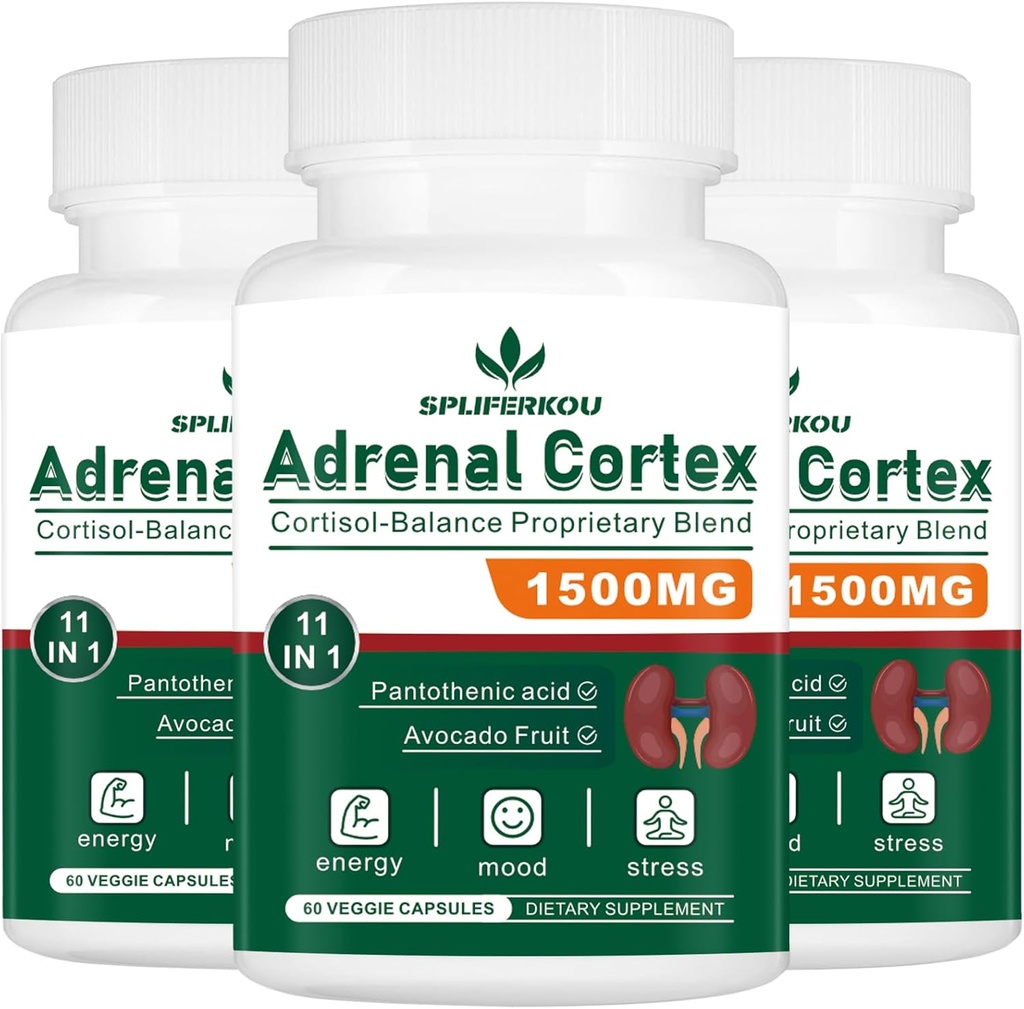 11-in-1 Adrenal 지원 보충교재, Pantothenic 산과 Ashwagandha를 가진 Cortisol 보충교재 - 건강한 Adrenal 기능, 에너지 및 Relaxation - 180의 캡슐을 지원합니다