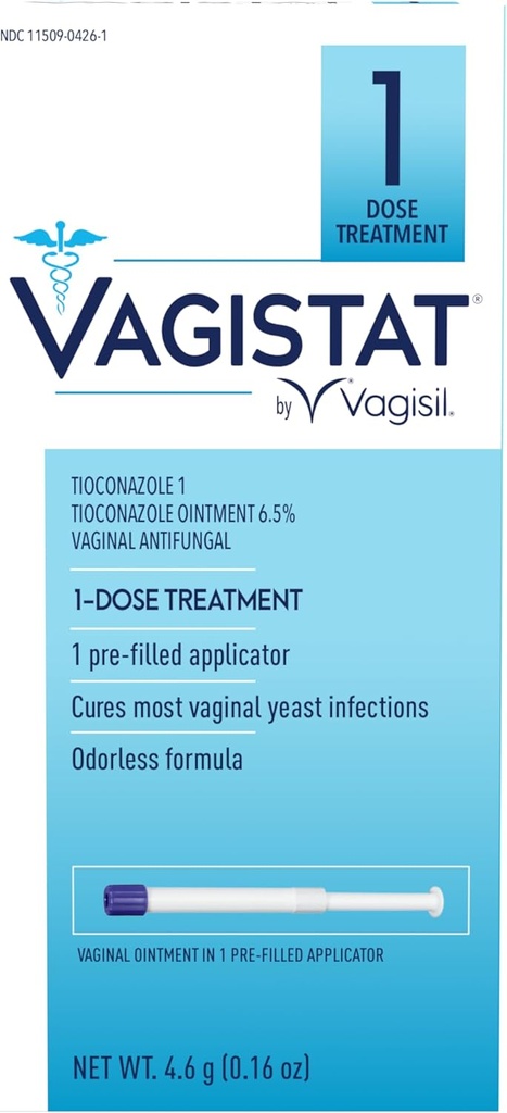 Vagisil Vagistat 1 일 여성을 위한 단 하나 복용량 효모 감염 처리, 항진균성 연고 도움은 외부 가려움 및 자극을, 1개의 전 Filled 접촉 질 applicator 없음 (1의 포장)를 구호합니다