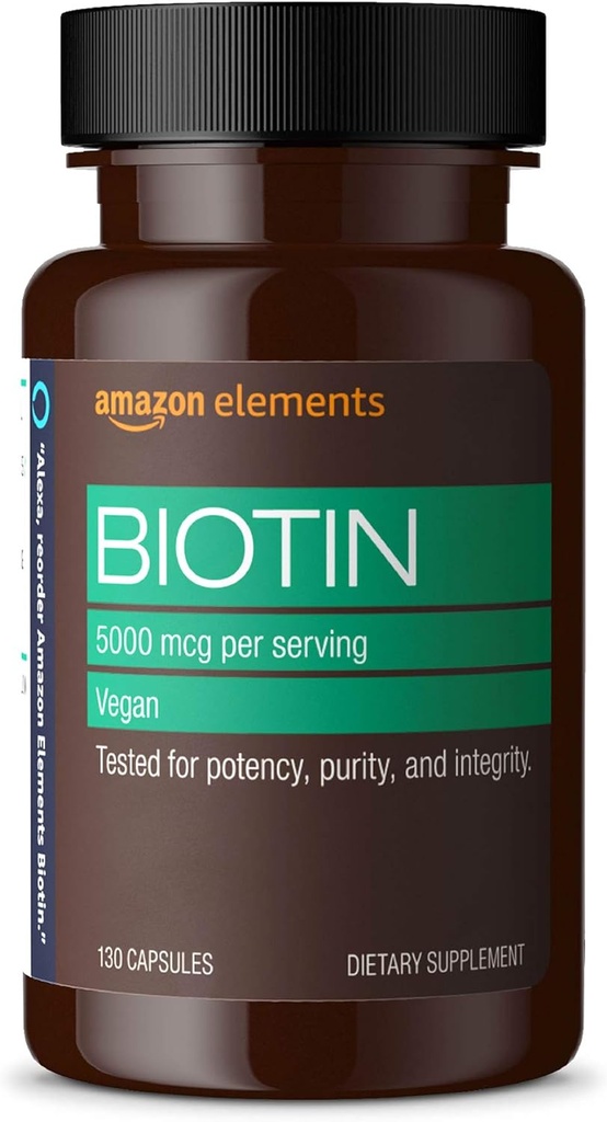 성분 Vegan Biotin 5000 mcg - 머리, 피부, 못, 130 캡슐 (4 달 공급) (포장은 변화할지도 모릅니다)