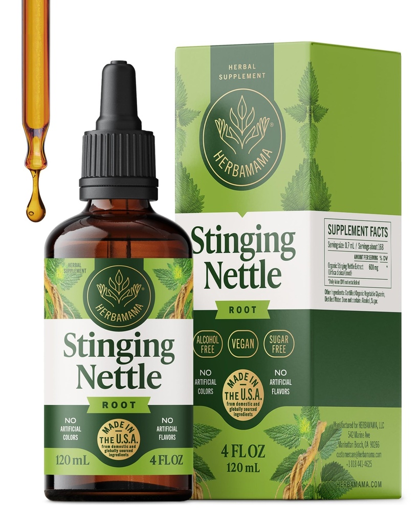 HERBAMAMA Sting Nettle Tincture - Sting Nettle Root Extract와 Vegan Urinary Tract 지원 - 비 GMO, 알코올 및 설탕 무료 Urtica Dioica 보충 - 84 일 공급