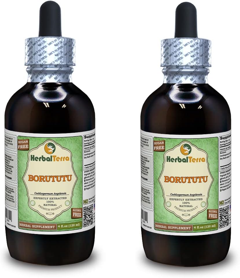 Borutu (Cochlospermum angolensis) 글리세리이트, 말린 뿌리 알콜 자유로운 액체 추출물 (Brand 이름: HerbalTerra, 미국에서 Proudly 만든) 2x4 fl.oz (2x120 ml)