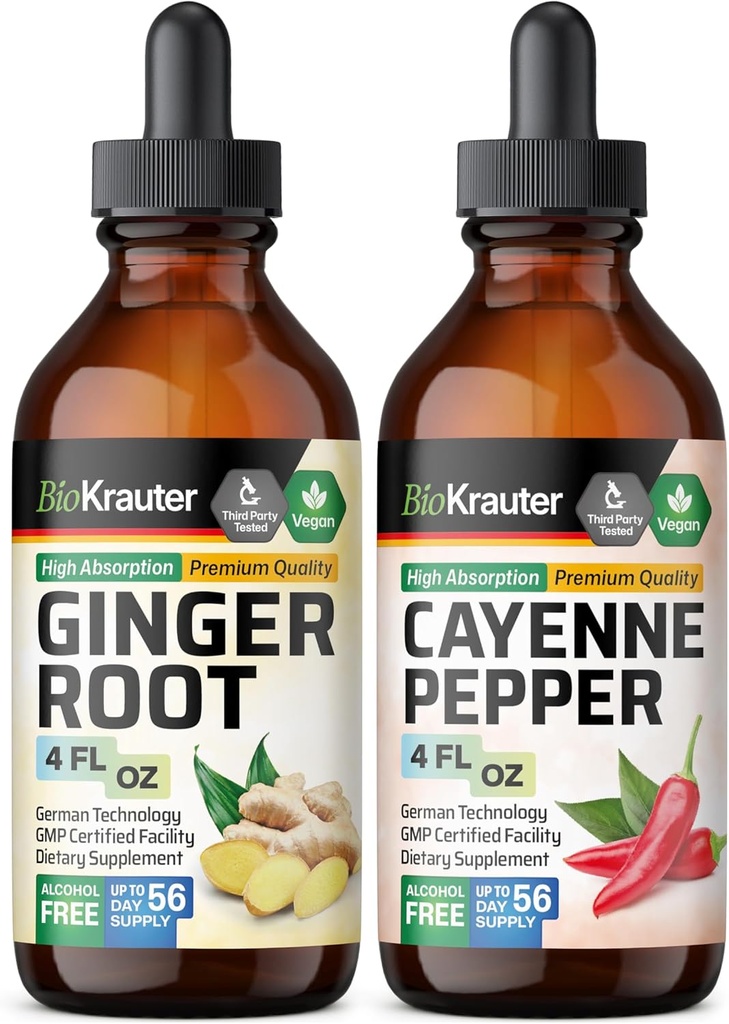 BIO KRAUTER 생강 뿌리 Tincture 4 Fl. Oz. & Cayenne Pepper Tincture 4 Fl. Oz.