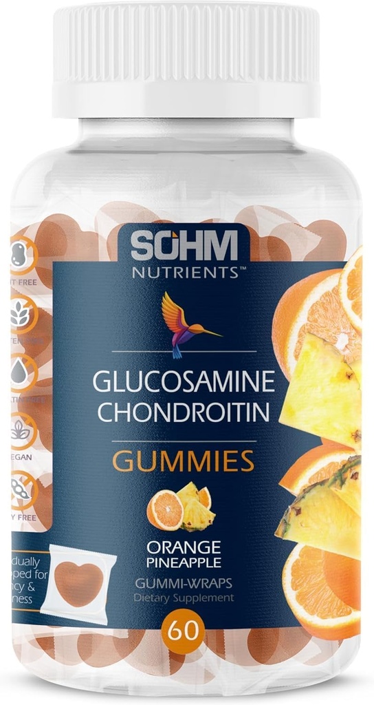 SOHM Glucosamine 및 Chondrotin Gummies 60 개 개별 포장, 지원 관절 건강 및 뼈 건강, Glucosamine Chondroitin Gummies 남성과 여성 채식 (Pineapple, Orange)