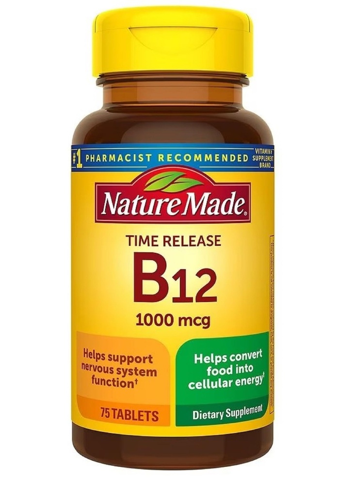 성격은 비타민 B12 1000 mcg, 에너지 대사 지원을 위한 규정식 보충교재, 시간 방출, 75의 정제를 만들었습니다.