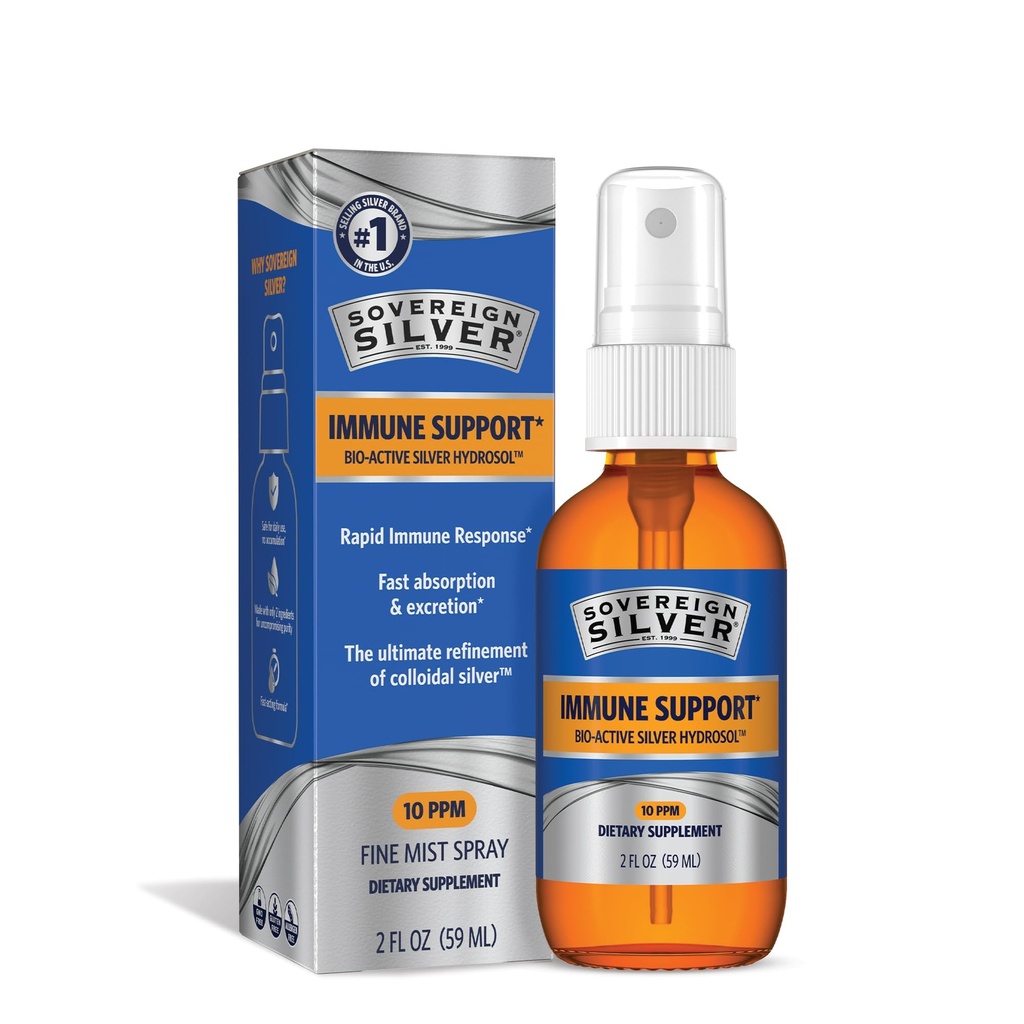 Sovereign 실버 면역 지원, 콜로이드 실버, 바이오 활성 실버 수소, 10 ppm, 정밀한 안개 스프레이, 2 Fl Oz