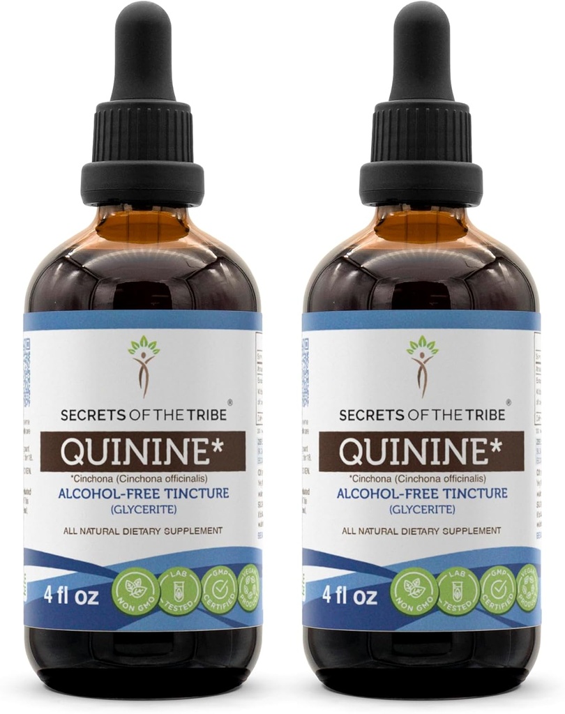 Tribe Quinine Tincture 알코올 자유로운 액체 추출물, Quinine (Cinchona officinalis)에 의하여 말린 Bark (2x4 FL OZ)의 비밀