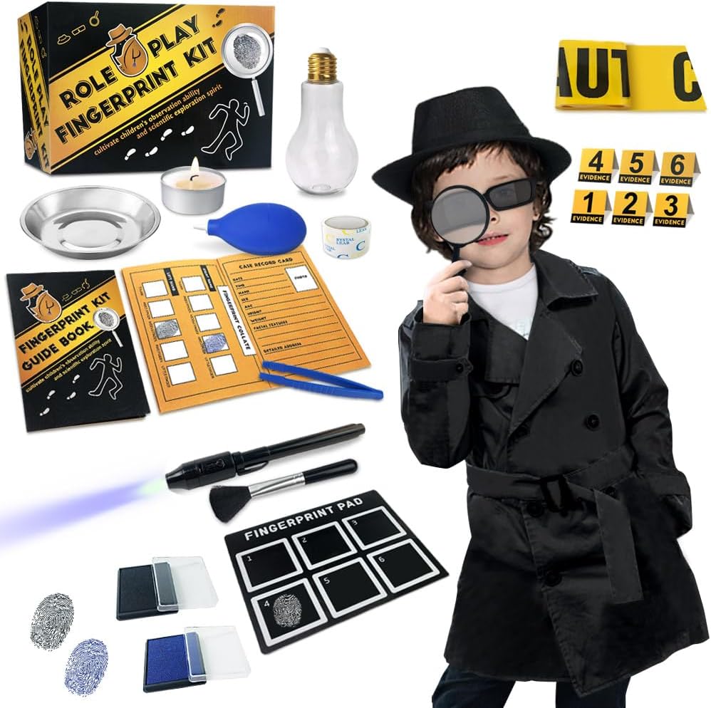Spy Kit for Kids Detective Outfit 지문 장난감 선물 5 6 7 8 9 10 11 세 소년 소녀 조사 역할 놀이 드레스 의상 교육 과학 비밀 에이전트 손가락 인쇄 식별
