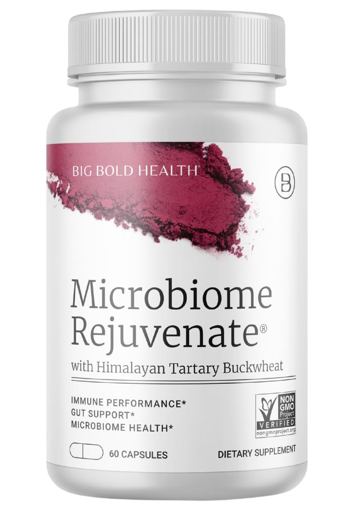BIG BOLD HEALTH Microbiome Rejuvenate Prebiotic + Probiotic Supplement for Gut Health & Immune System Support - Immune-Active Himalayan Tartary Buckwheat - 글루텐 프리 (60 채식 캡슐)