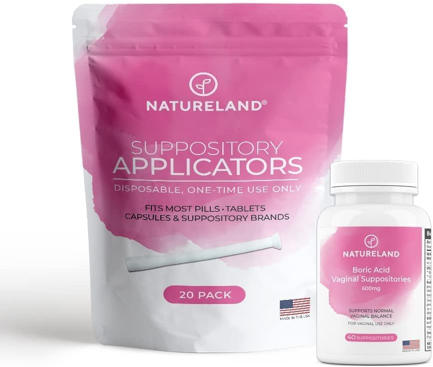 Natureland [40 조사 붕산 좌약 600mg w/ [20 팩] 질 applicator - Feminine 배려