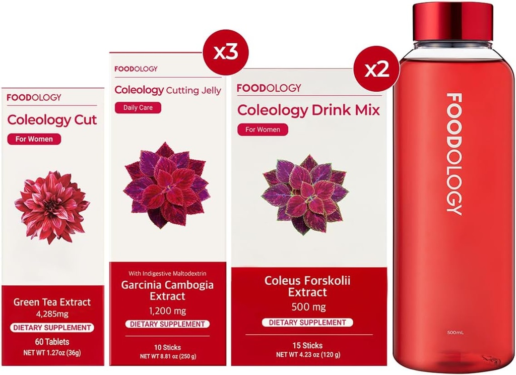 FOODOLOGY RED 연소 1 개월 전체 세트 / 병 컷 (1ea) & Coleology 음료 혼합 (2ea) & Coleology 절단 젤리 (3ea) $ 물병 (1ea) ...