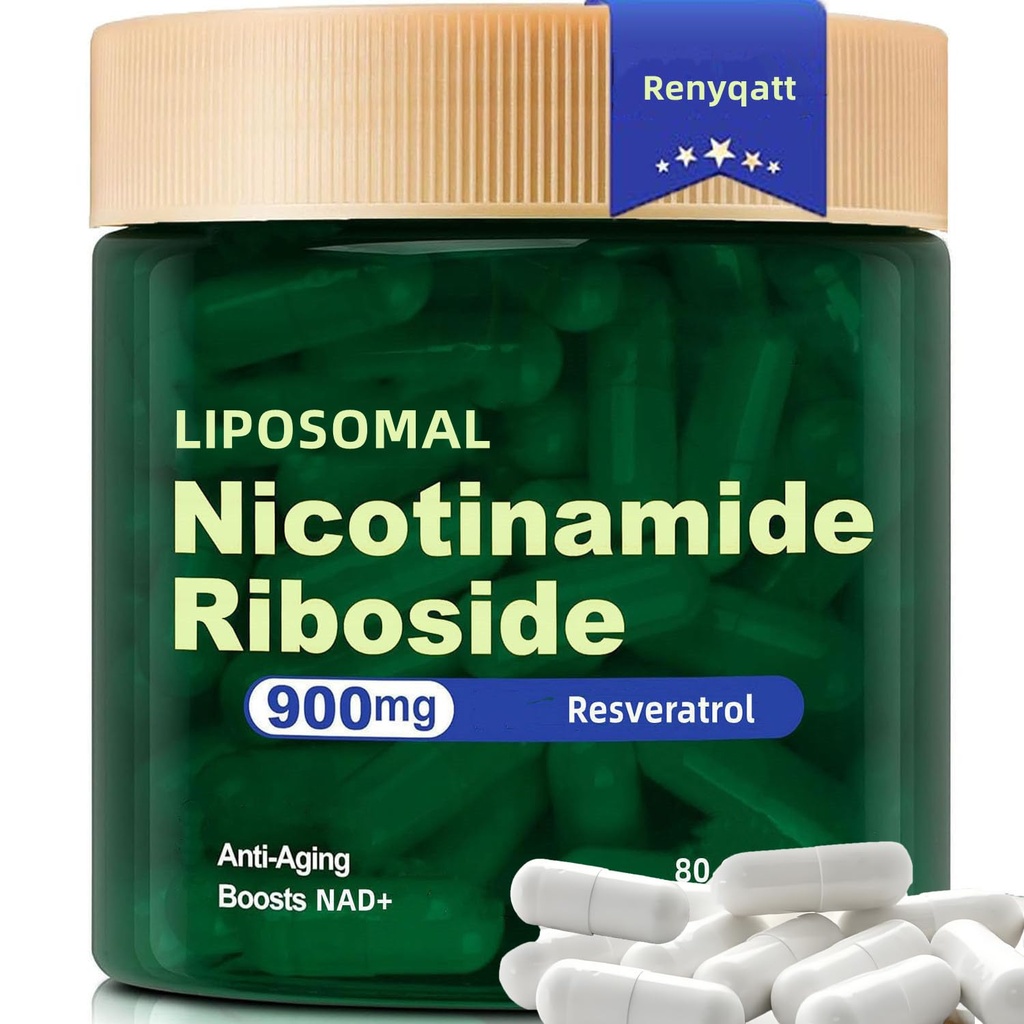 Renyqatt NAD + 보충 - Liposomal Nicotinamide Riboside - 노화 방지, 에너지, 초점을위한 보충 - 80 캡슐 (1B)