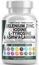 여자 & 남자를 위한 Nutra 셀렌 300mcg Iodine 500mcg Thyroid 지원 | L Tyrosine 500mg Ashwagandha 보충교재 Bladderwrack, Turmeric, Kelp, Schisandra 아연 알약 캡슐 보충교재