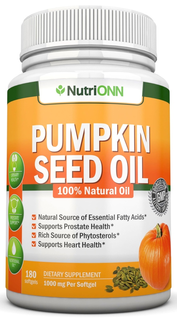 호박 씨앗 오일 - 1000MG - 180 Softgels - 냉압 천연 호박 씨앗 오일 - 필수 지방산의 천연 소스 - 머리 성장, 전립선 건강 및 GI Tract에 대 한 중대한