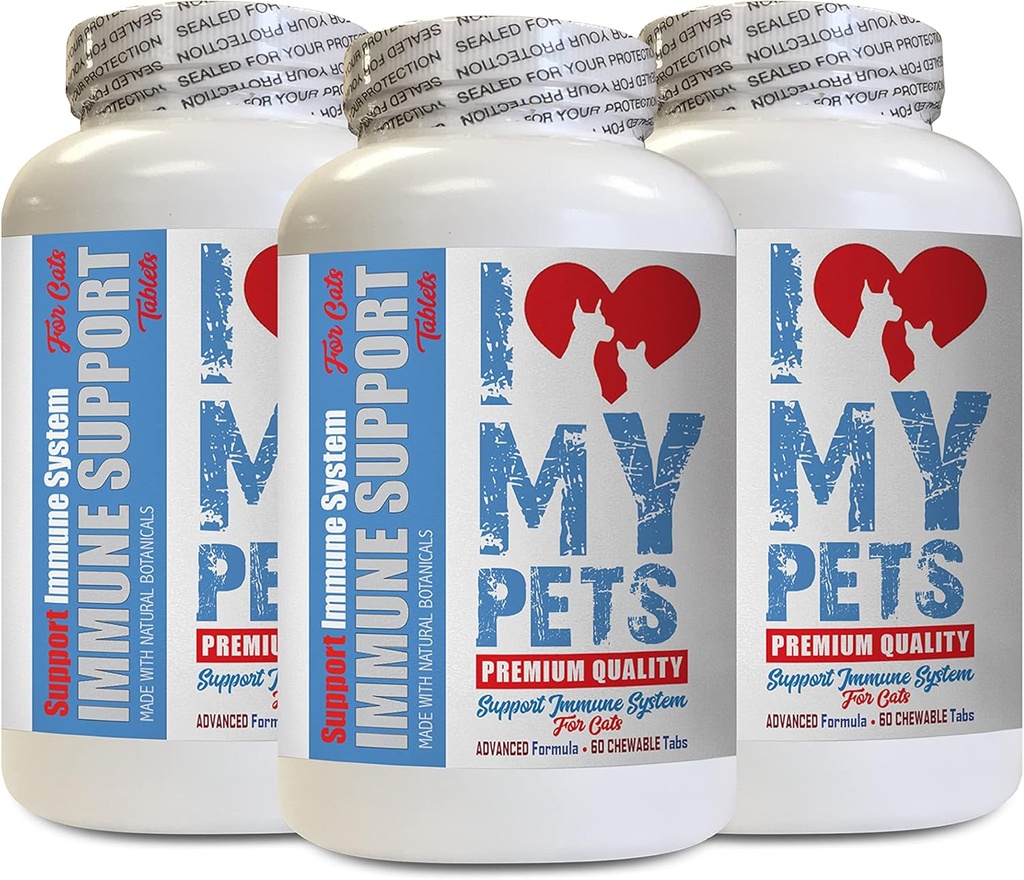 I LOVE MY PETS LLC Immune System Booster for Cats - CAT 면역 지원 - 부스터 - 건강한 보충 - 우유 이틀 고양이 - 180 치료 (3 병)