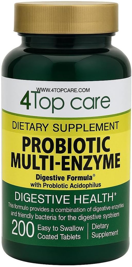 Probiotic Multi-Enzymes with Prebiotics and Probiotic Acidophilus for Digestive and Gut Health, 식사 시간 불편 및 출혈으로부터 완화를 제공합니다. 규정식 보충교재, 200 조사.