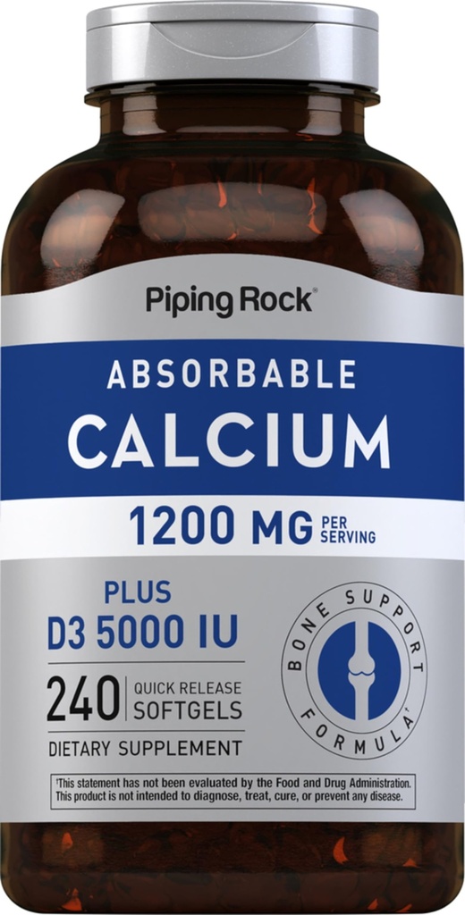 핑 락 칼슘 1200 mg 비타민 D3 | 240 소프트젤 | 5000 IU 비타민 D3 | 흡수성 칼슘 보충|비 GMO, 글루텐 프리