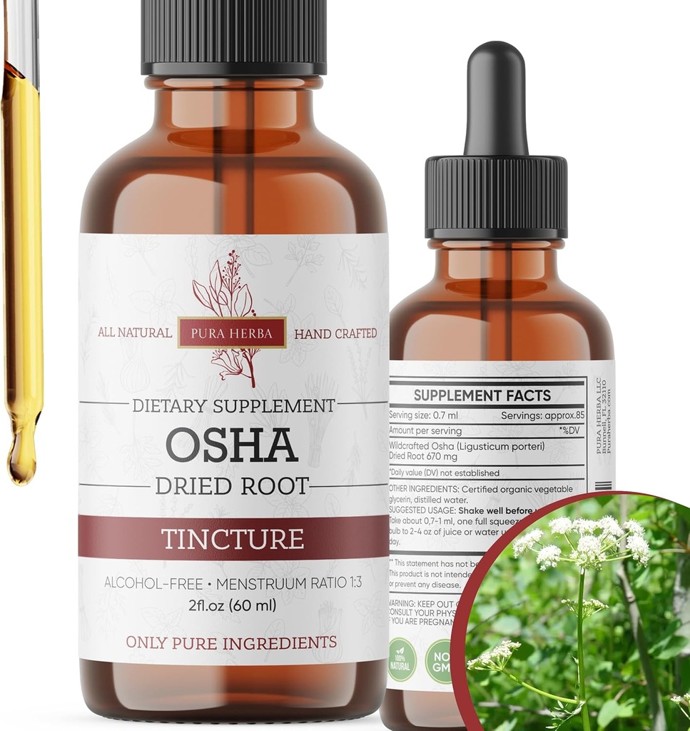 유기 OSHA 루트 Tincture – 천연 호흡 지원 – 알코올 자유로운 액체 추출 – 비 GMO, 미국에서 만든 – 2 Fl Oz