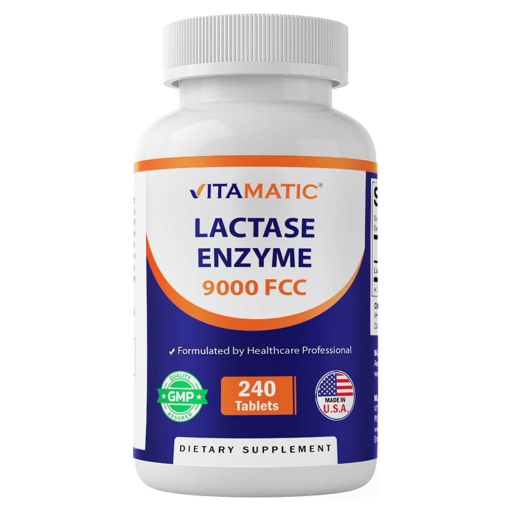 Vitamatic Lactase 효소 9000 FCC 240 정제 - Lactose Intolerance 기복 모자