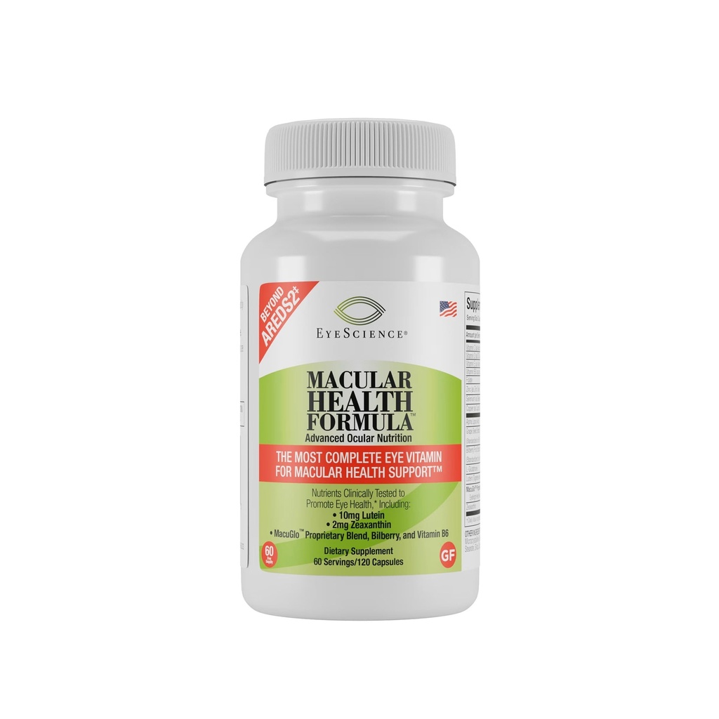 EyeScience Macular Health Beyond AREDS2 Formula, Advanced Ocular Vitamin - Lutein, Zeaxanthin, Bilberry 및 비타민 C, D, E 및 B6 (60 일 공급)