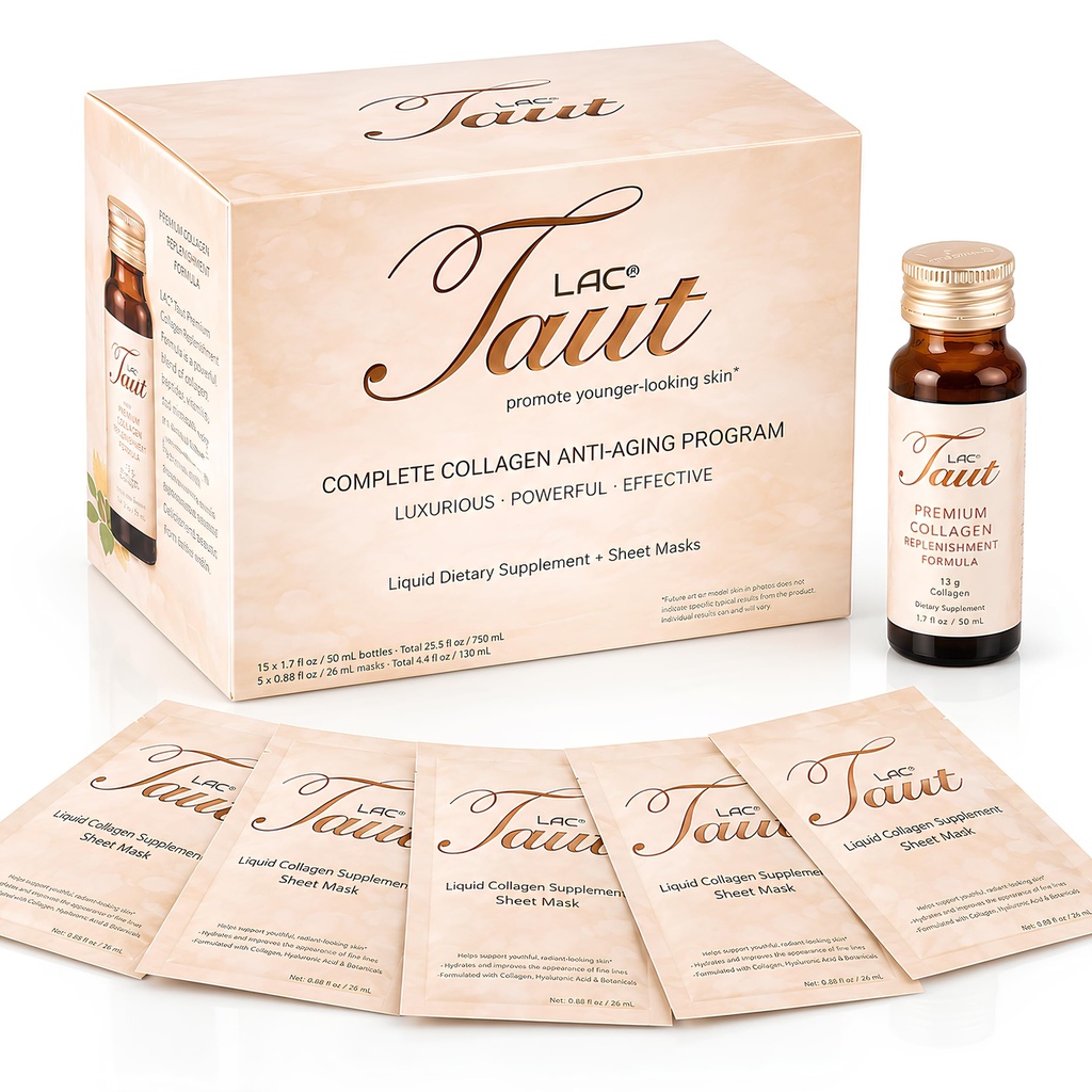 TAUT Marine Collagen Drink & Face Mask - 청소년, 레이디언트 스킨을위한 Hyaluronic 산을 가진 13,000mg 가수 분해 콜라겐 단백질 - 15 병 및 5 마스크 (30 일 공급)