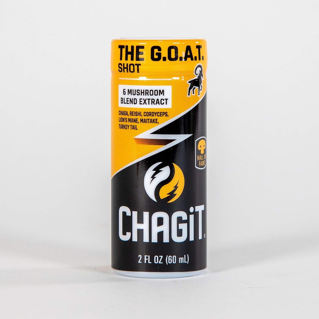 G.O.A.T. 샷, Chaga, Lion's Mane, reishi, cordyceps, Turkey Tail 및 maitake, 순수 액체 추출과 모든 토닉의 가장 큰