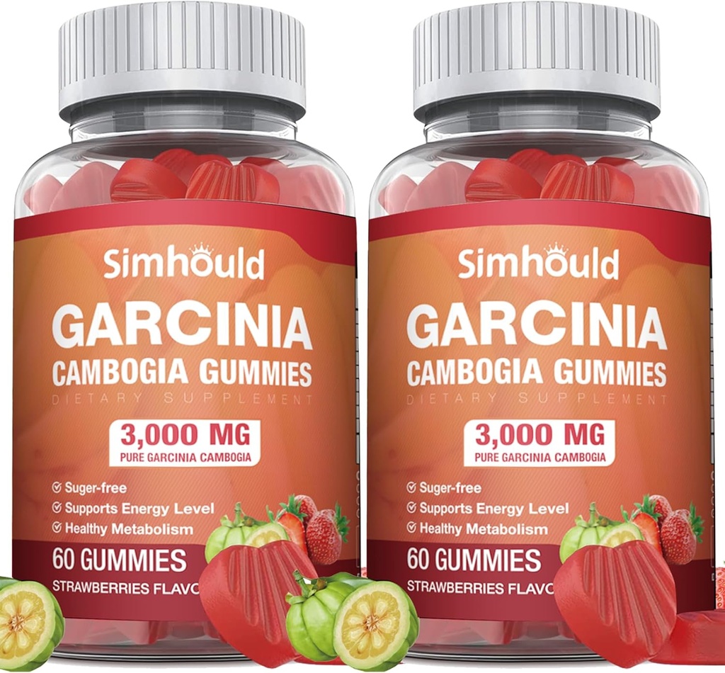 2 팩 설탕 무료 Garcinia Cambogia Gummies - 3000mg 95 % HCA L-Carnitine, 에너지 부스트, 딸기 풍미 Gummy Easier는 약을 복용하고 캡슐 120 조사