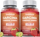 2 팩 설탕 무료 Garcinia Cambogia Gummies - 3000mg 95 % HCA L-Carnitine, 에너지 부스트, 딸기 풍미 Gummy Easier는 약을 복용하고 캡슐 120 조사