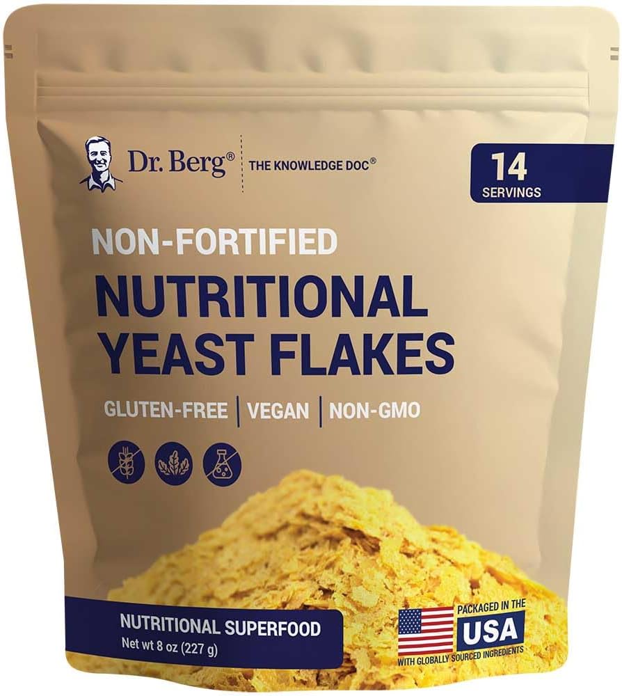 Dr. Berg Premium Nutritional Yeast Flakes - 자연적으로 Occurring B 비타민과 맛있는 영양 영양 효모 - 8oz