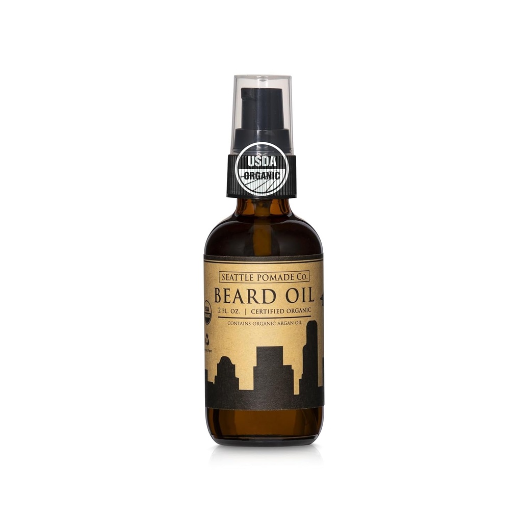 Seattle Pomade Co. 공인 유기농 Beard Oil for Men, Soft 및 Itch Free Facial Hair, Argan 및 Castor Oil의 성장을 촉진합니다. Globally sourced 인증 유기 재료.