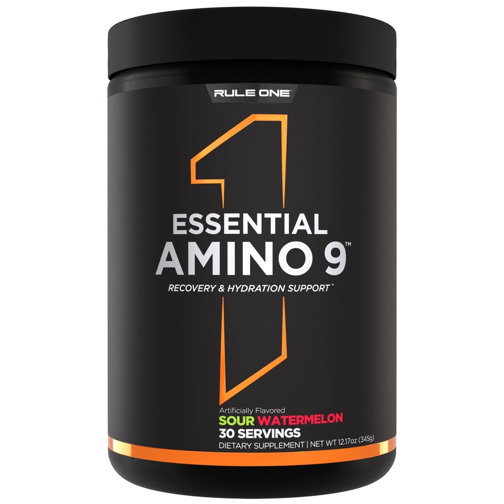 규칙 1 Essential Amino 9 – 7.5g의 Essential Amino Acids + Electrolytes (30 서빙, Sour Watermelon)와 복구 & Hydration 지원