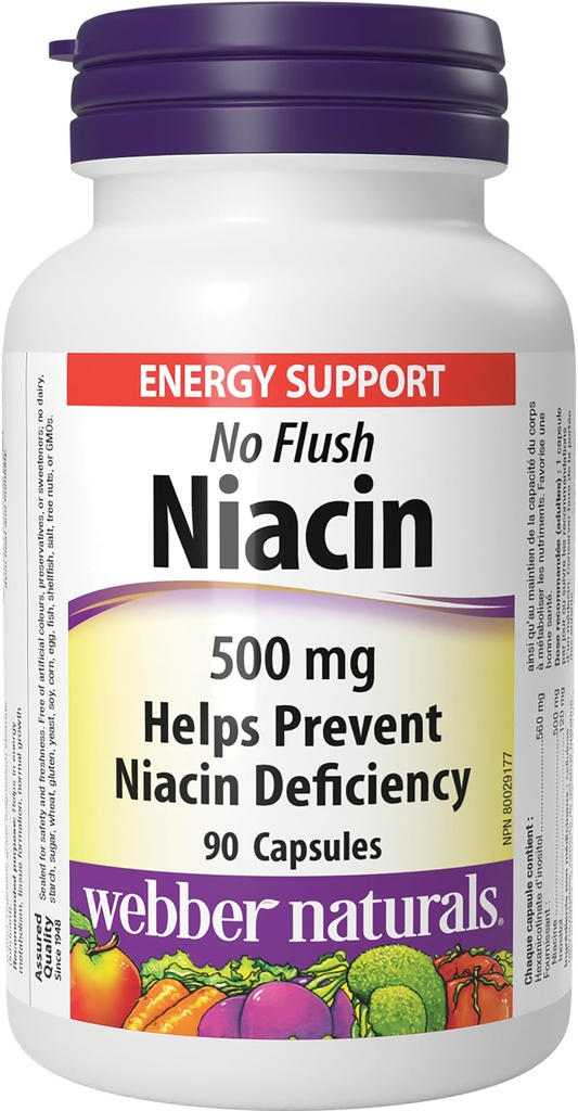 Webber Naturals Flush Niacin 비타민 B3 캡슐, 500mg 90 조사 없음