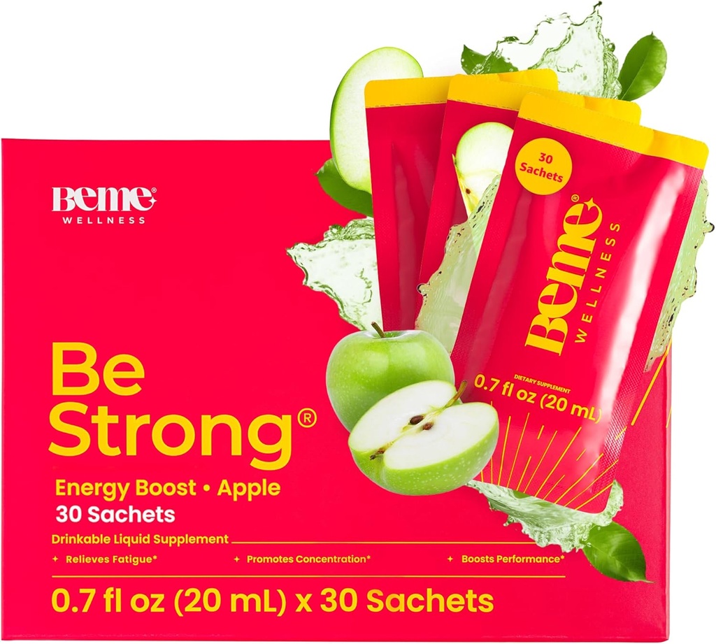 BeMe 비타민 B12 액체 탄, BeStrong - 비타민 B 12 음료 액체 보충교재 지원 에너지 부스트, 초점, & 농도 - 과라나, 타우린, & 교원질 보충은 회복 (30 Sachets)를 승진시킵니다