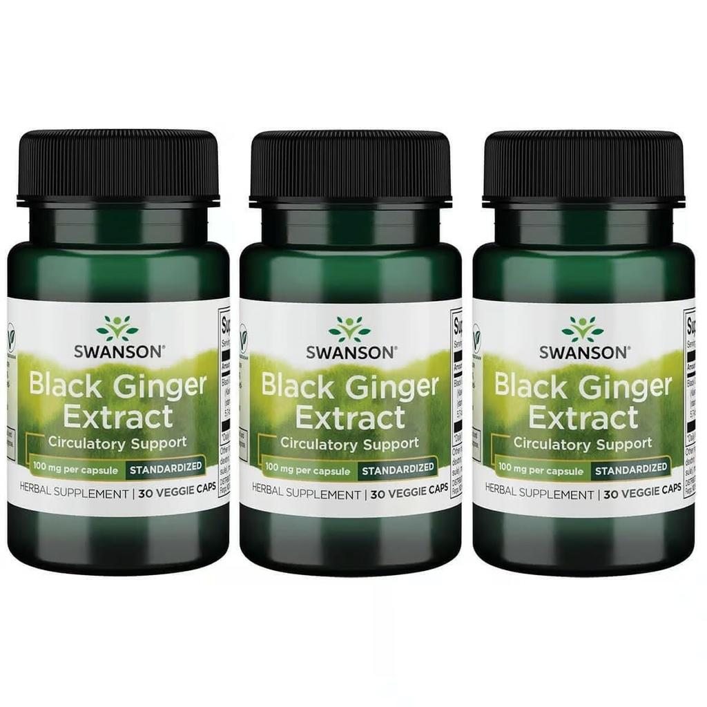 Swanson Black Ginger Extract - 건강한 혈액 순환 및 물리적 활력을 촉진합니다. 5 월 원조 심장 건강, 근육 조직 및 정신 웰빙 - (30 Veggie 캡슐, 100mg 각각) (3 팩)