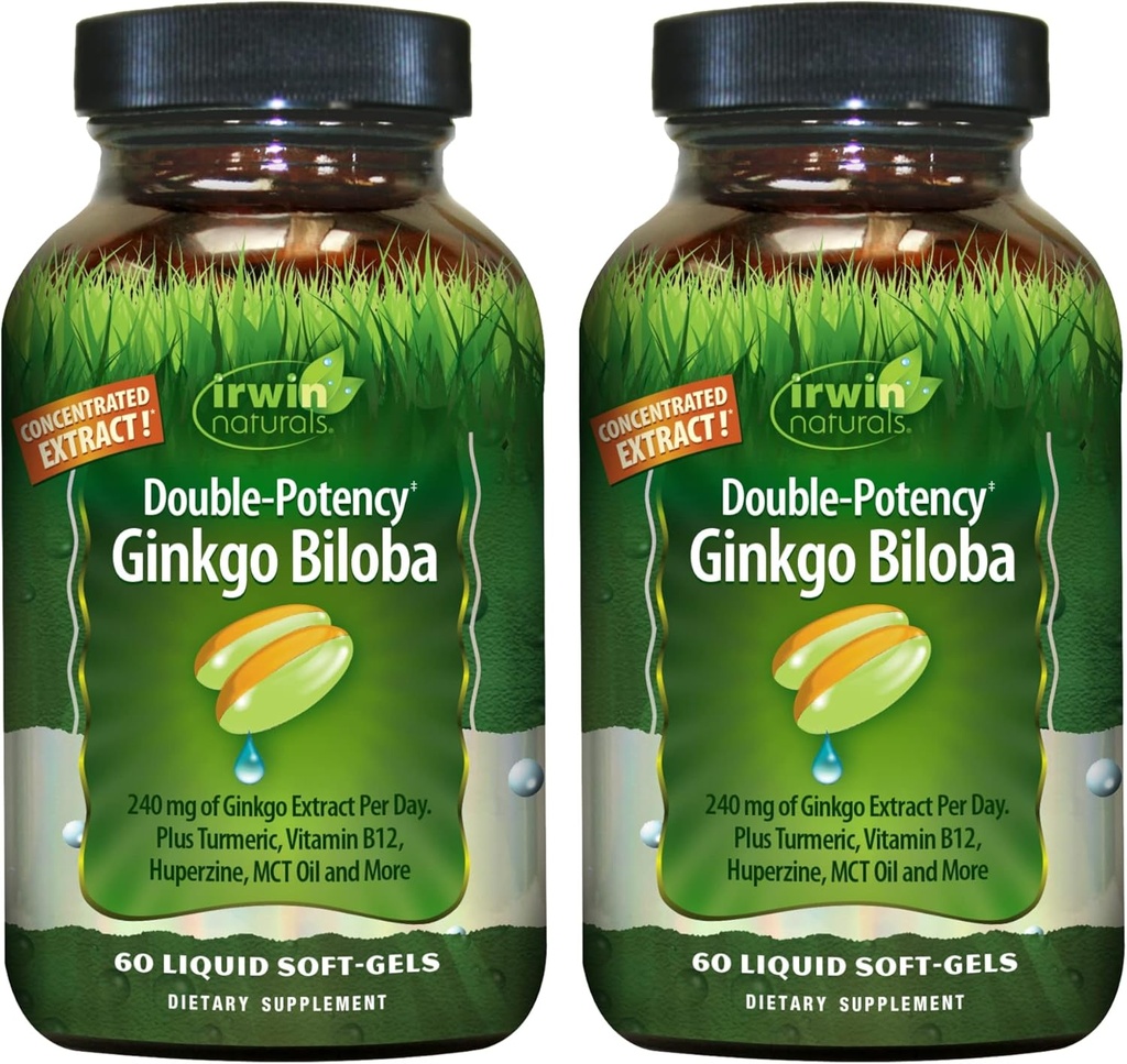 Irwin Naturals Double-Potency Ginkgo Biloba - 60 액체 소프트 젤 - 두뇌, 초점 및 순환 지원 - 2 팩
