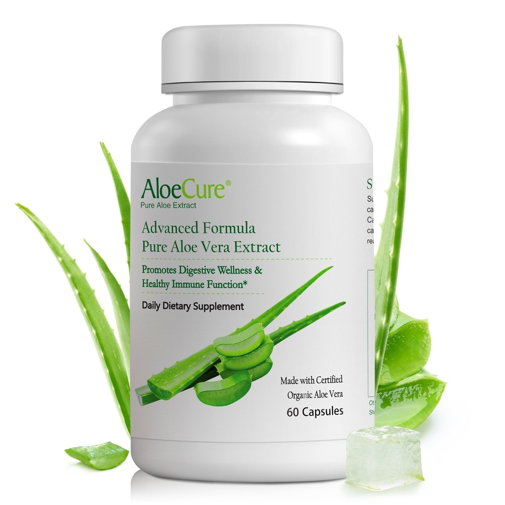 AloeCure 유기 알로에 Vera 캡슐, 160,000mg 안 알로에 잎은 서빙 당, 지원 Gut, 소화, & 면역성 건강, 도움은 균형을 잡은 Stomach 산성도, Aloin, 60의 캡슐을 유지합니다