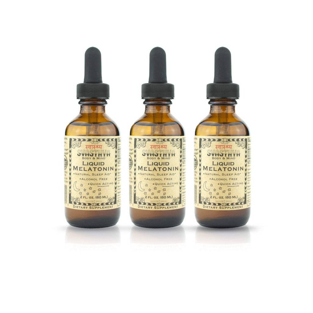 Svasthya Body & Mind Liquid Melatonin - 자연 수면을 촉진 - 미국, GMP, 2 온스 - 3 팩에서 만든 성인 및 어린이를위한 알코올 무료