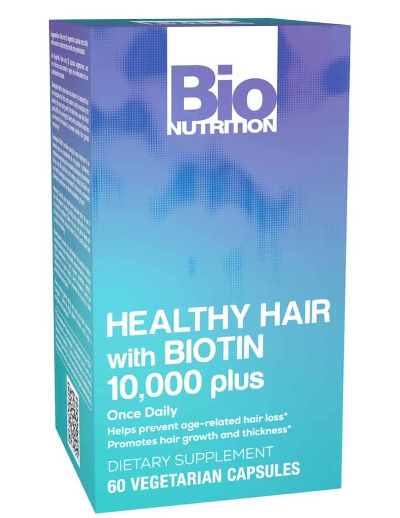 Biotin 60 채식 캡슐을 사용한 Bio Nutrition Healthy Hair Support | 더 강한 헤어 | 더 두꺼운 머리 | 헤어 성장과 두께 | 복합 B 비타민과 미네랄 혼합