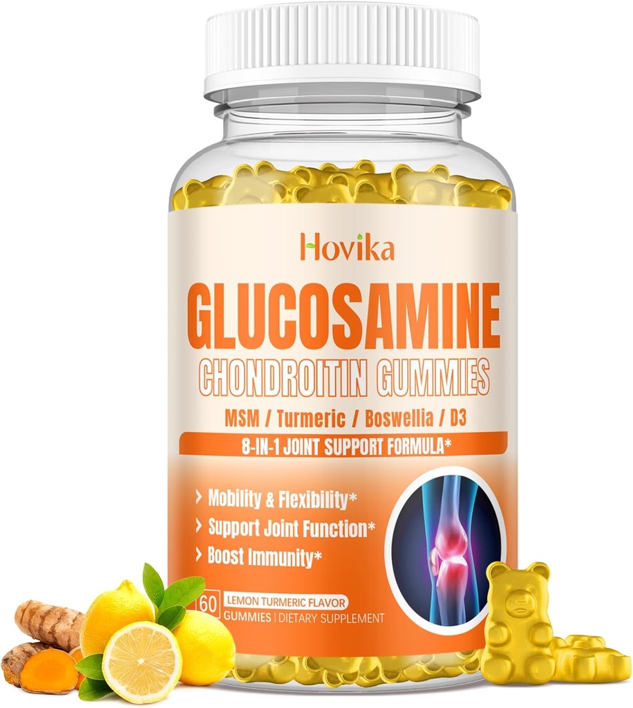 Glucosamine Chondroitin MSM Gummies 1500mg - Turmeric, Boswellia, 비타민 D3, Hyaluronic 산, 산화 방지제, 성인, 남자 & 여자 Vegan, 60 Gummies를 위한 면역성이 있는 지원을 가진 합동 지원 보충교재