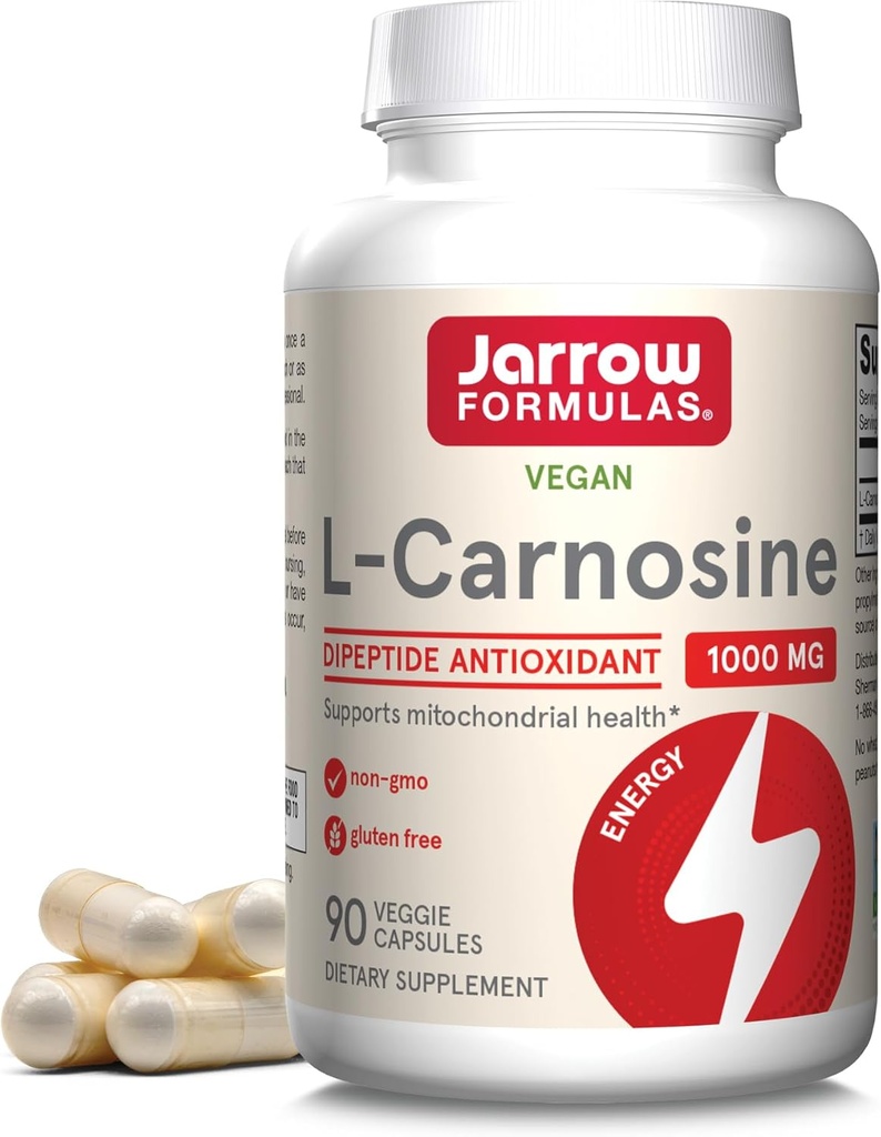 Jarrow Formulas® L-Carnosine Dipeptide 산화 방지제 1000 mg의 규정식 보충교재, Mitochondrial 건강, 90 Veggie 캡슐, 45 일 공급을 위한 산화 방지제 지원