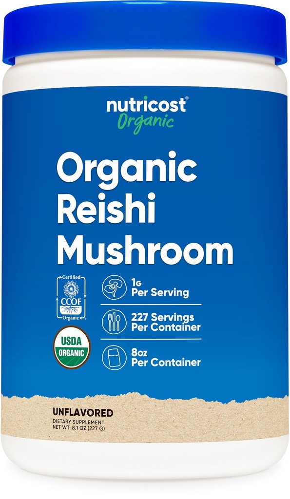 Nutricost 유기 Reishi 버섯 분말 0.5LB (8oz) - USDA는 100% 유기, 채식주의자, 비 GMO, 글루텐 자유로운 증명했습니다
