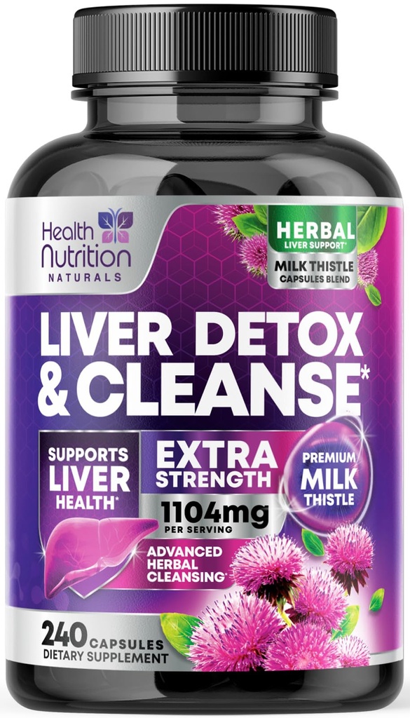 Gentle Liver Cleanse Detox & Repair Formula - Silymarin Milk Thistle, Dandelion Root, Artichoke Extract, Turmeric, Choline 및 Beetroot - 240 Veggie 캡슐과 고급 간 지원 보충