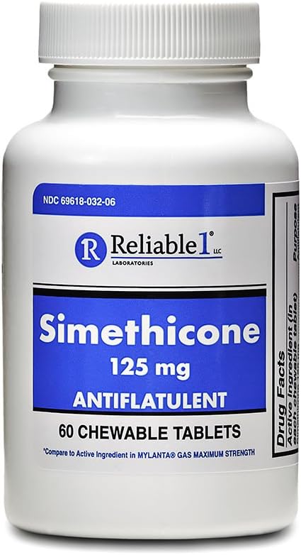 믿을 수 있는 1 Simethicone 125 mg 반대로 가스 60 Peppermint 정제 (1개의 병)