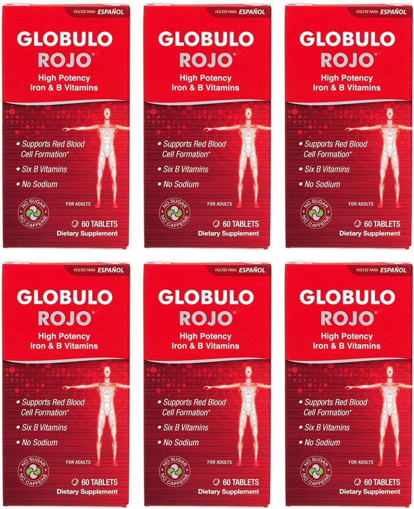 Globulo Rojo 철 보충 - 높은 Potency Iron & B 비타민, 60 정제와 다이어트 보충 알약 - 6 팩