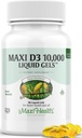 Maxi 건강 비타민 D3 10000 IU Softgels 보충교재 - 칼슘 흡수를 위한 순수한 VIT D3, 성인 여자 & 남자를 위한 면역력과 뼈 지원 - 비타민 D - 액체 D3 10000 IU Softgels (90)