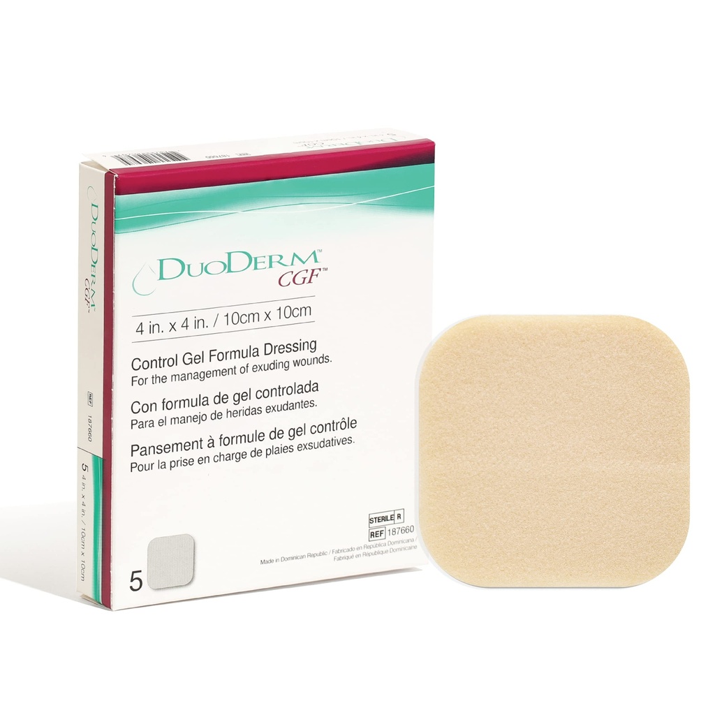 Convatec DuoDERM 통제 젤 공식 4" x4” 부분과 가득 차있 간격 부상, 의학 급료, 유액 자유로운, 방수, 사각, 베이지, 5ct 상자를 위한 Hydrocolloid 메마른 접착성 드레싱