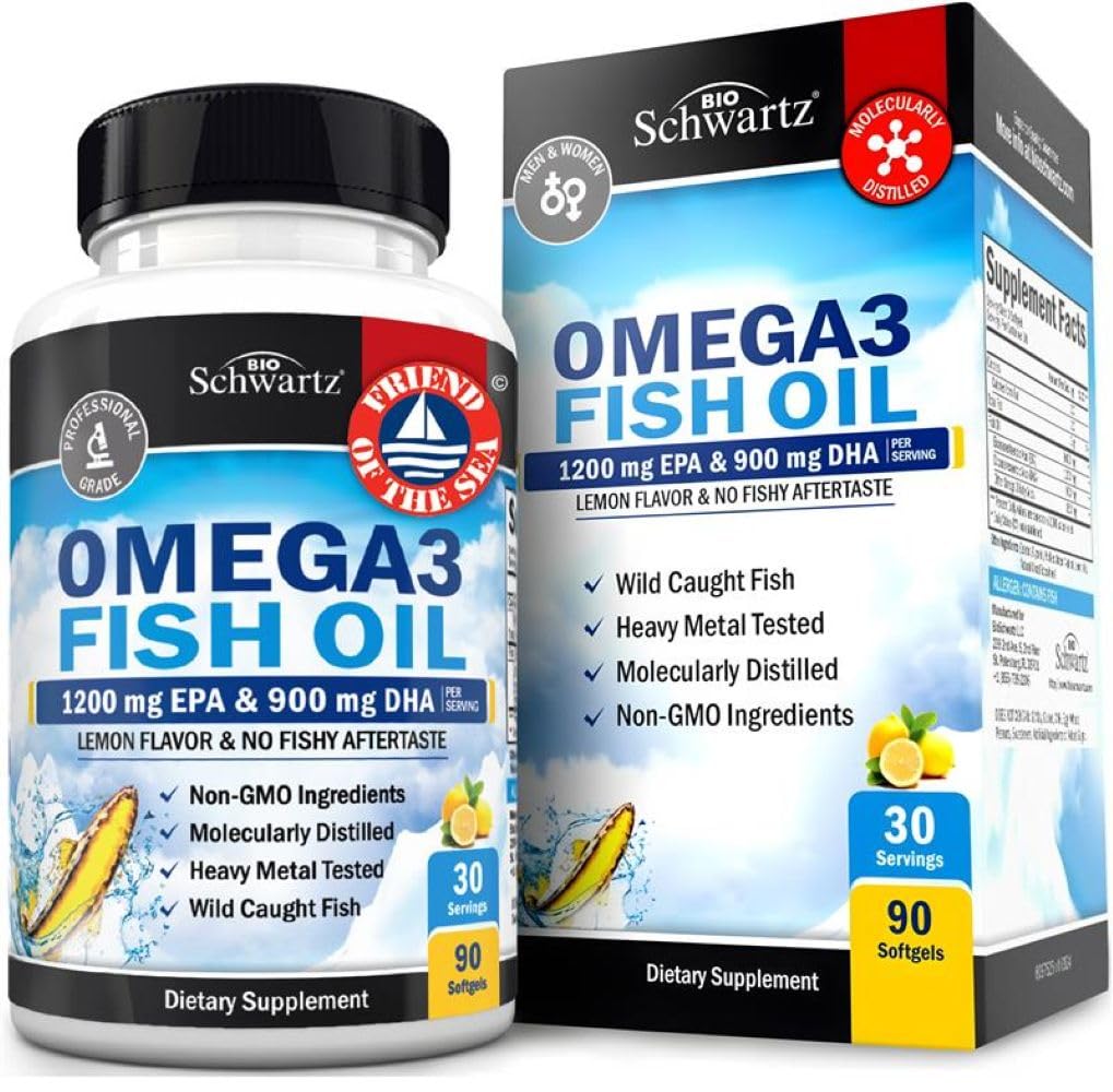 세 배 힘 Omega 3 물고기 기름 3000mg - 여자와 남자를 위한 높은 힘 Omega 3 보충교재, Burpless 레몬 풍미 물고기 기름 - DHA & EPA, 야생 잡초, 90 Softgels를 가진 2250mg 정유