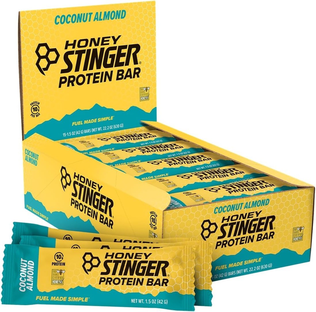 꿀 Stinger Protein Bar, 코코넛 알몬드, 단백질은 운동, 내구시간 및 성능, 홈 & 체육관, 포스트 운동, 상자를위한 스포츠 영양 스낵을 포장